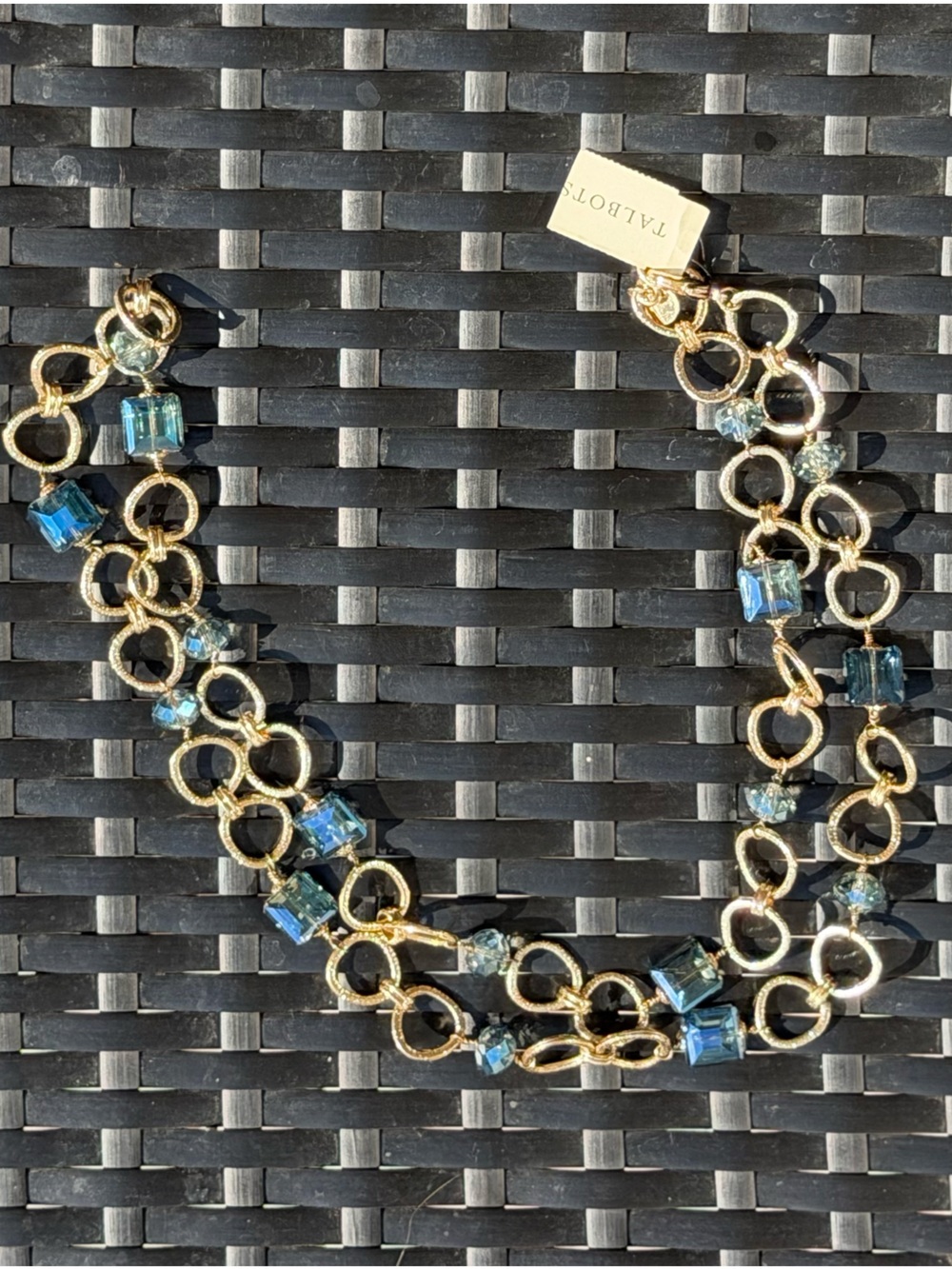 Talbots Chunky Gold-Tone Necklace with Iridescent Blue Crystal Accents